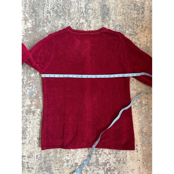 VTG Berry wine Red‎ button down embroidered burgandy floral beaded cardigan M - Picture 5 of 5